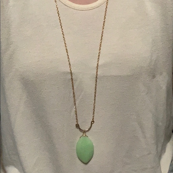 SOLD Long Gold Mint Stone Necklace - Picture 4 of 4